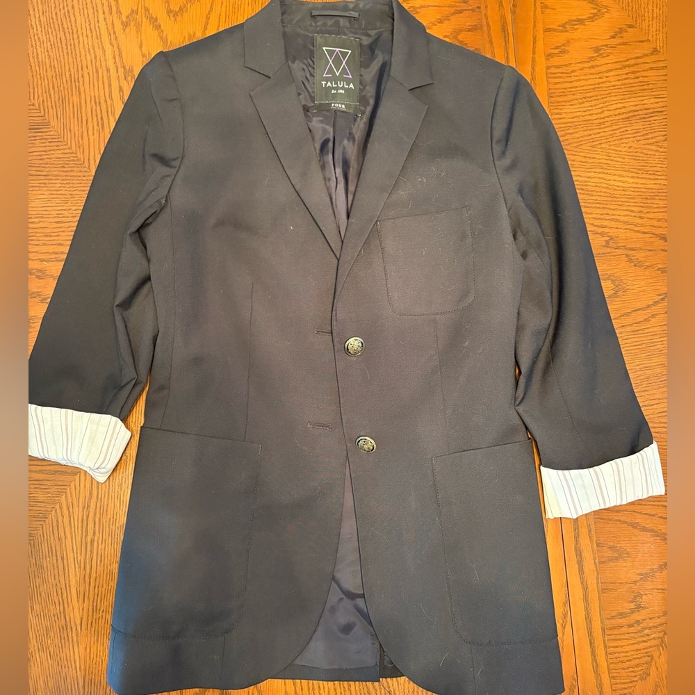 Talula Black Blazer with Contrast Cuff and Notched Lapels